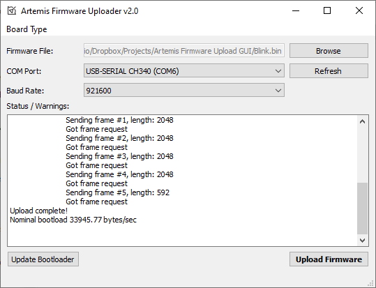 Artemis Firmware Uploader GUI