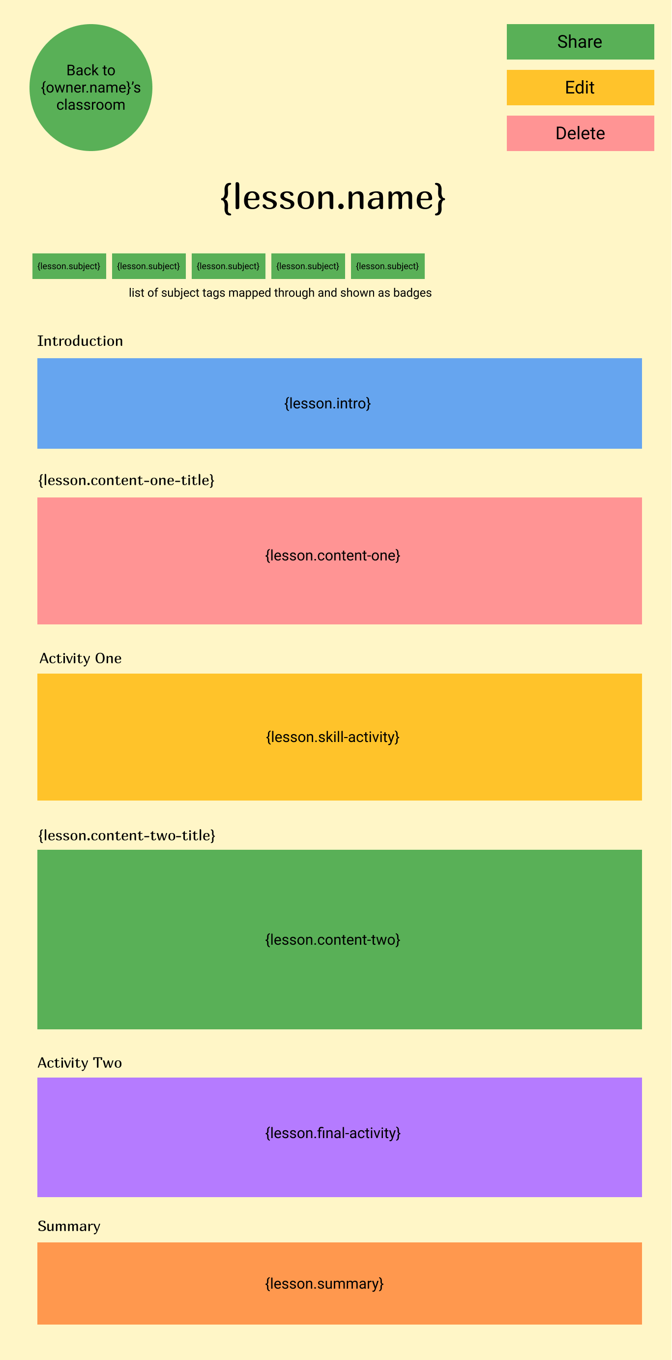 individual lesson wireframe