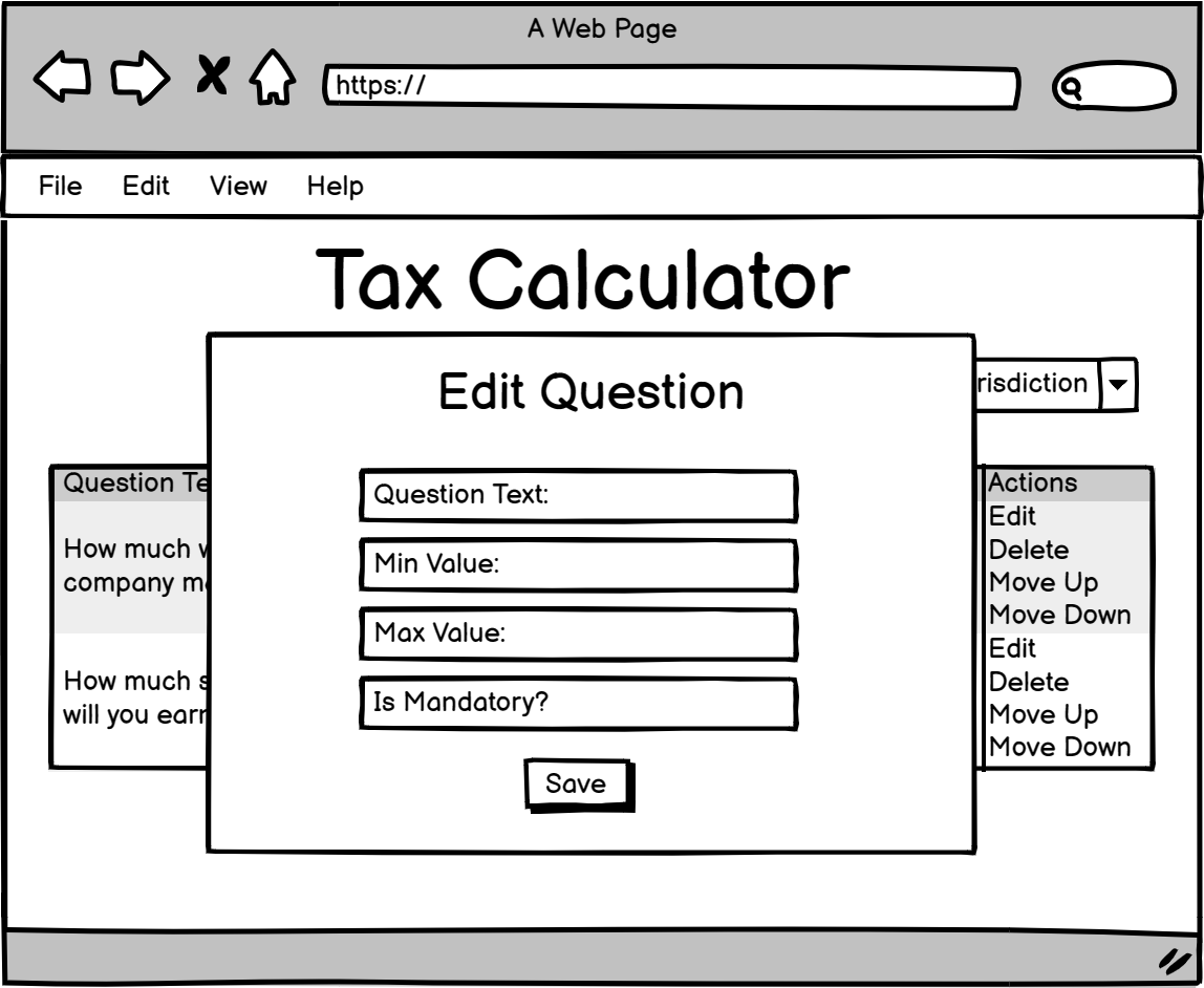 The admin edit question modal wireframe