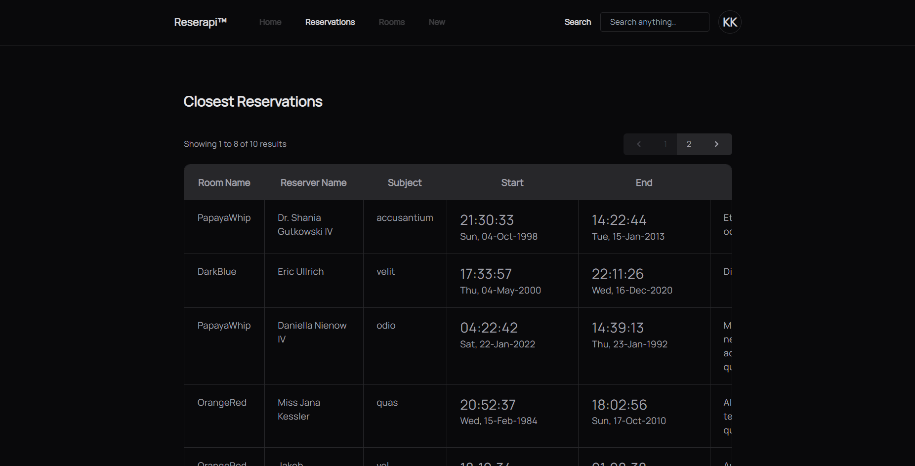 reservations page