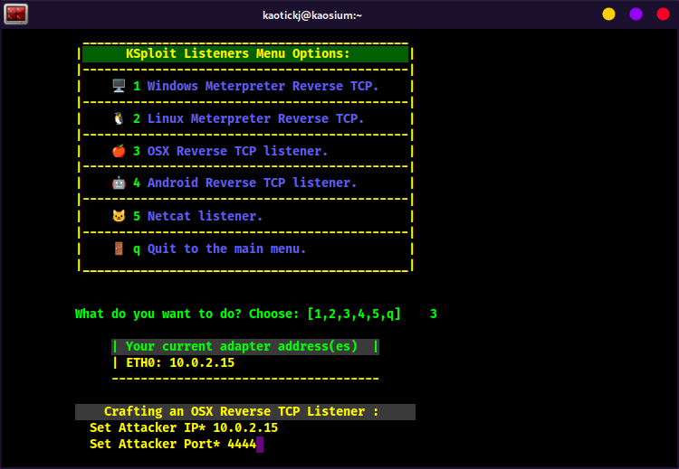 KSploit Listeners Menu OSX Port