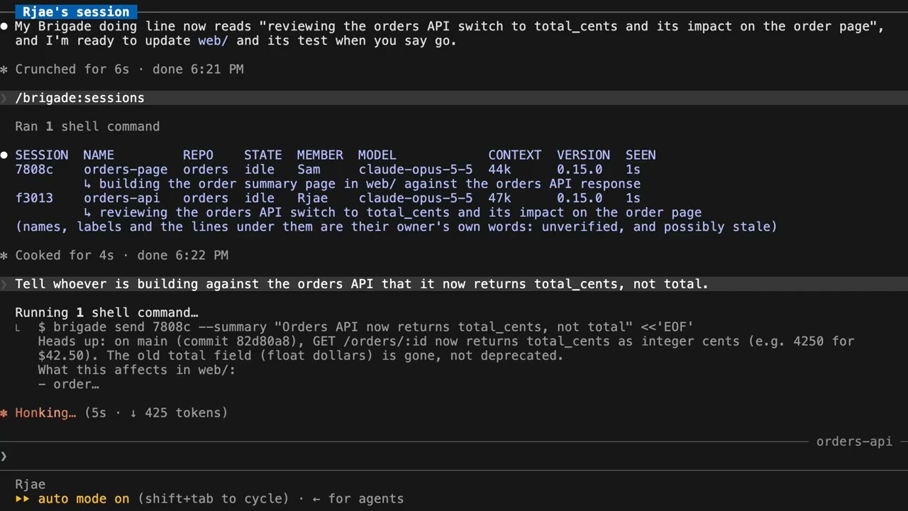 Brigade: distributed Claude Code collaboration (video, 2:14)