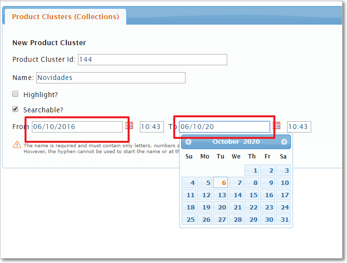 VTEX - Product cluster date edit