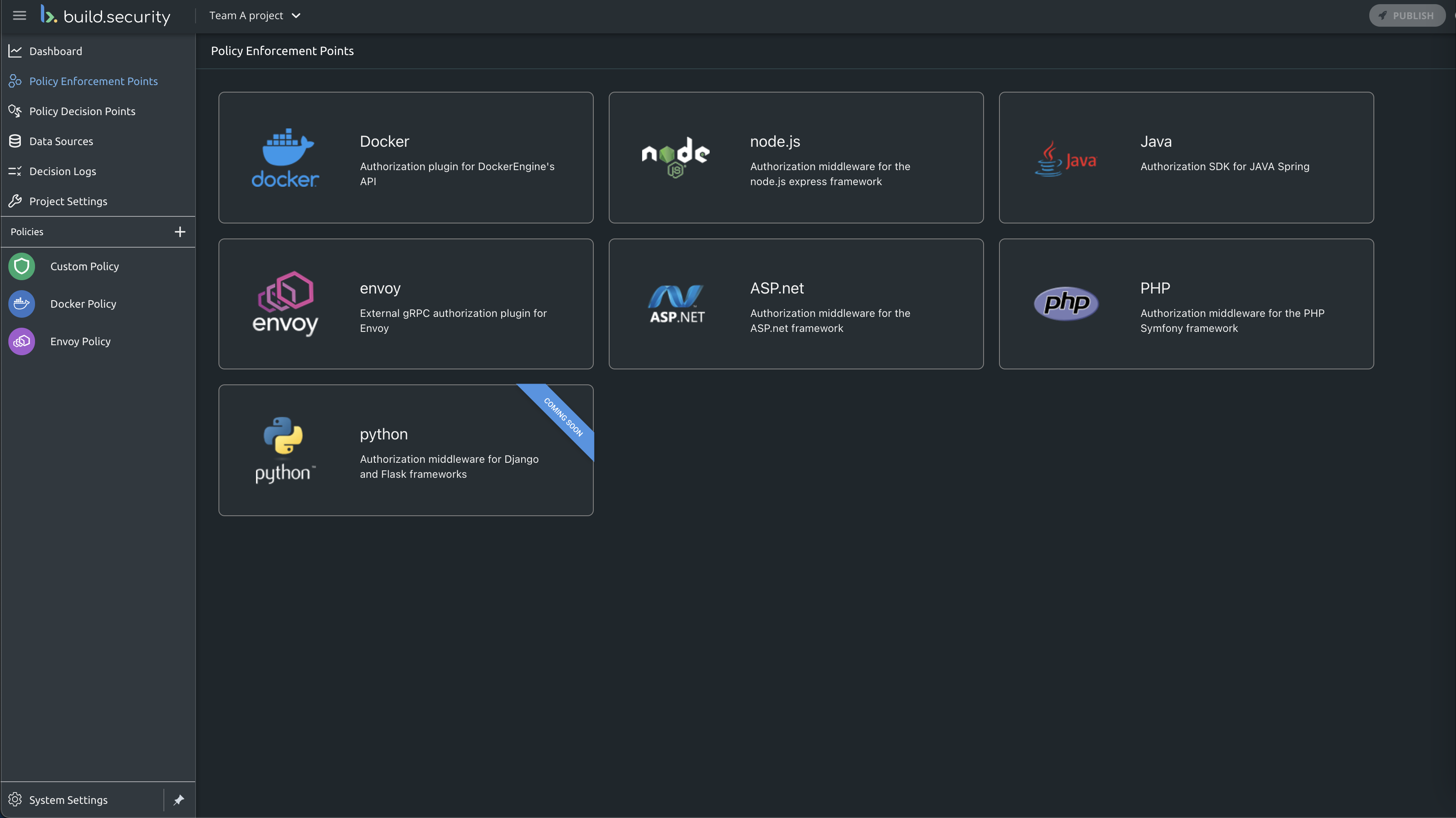 Policy Enforcement Points screen