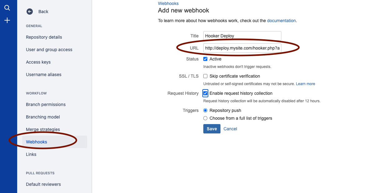 BitBucket web hook configuration