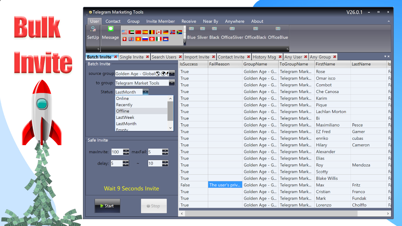 Telegram Marketing Tools Bulk Scraper/Extract/Add/Search/Invite Member|Join Group 45.1.1