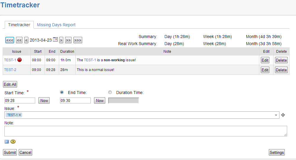 Timetracker plugin interface
