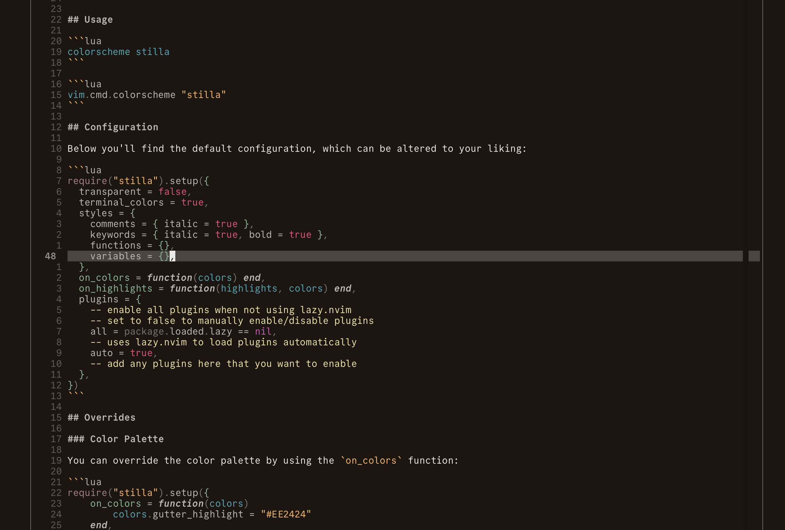 View of the theme Stilla for Neovim