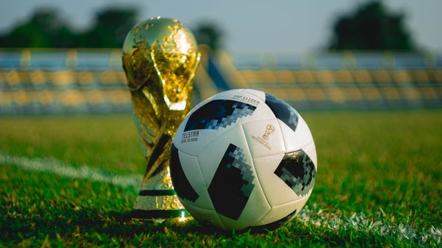 Russia 2018 branded soccer ball and trophy