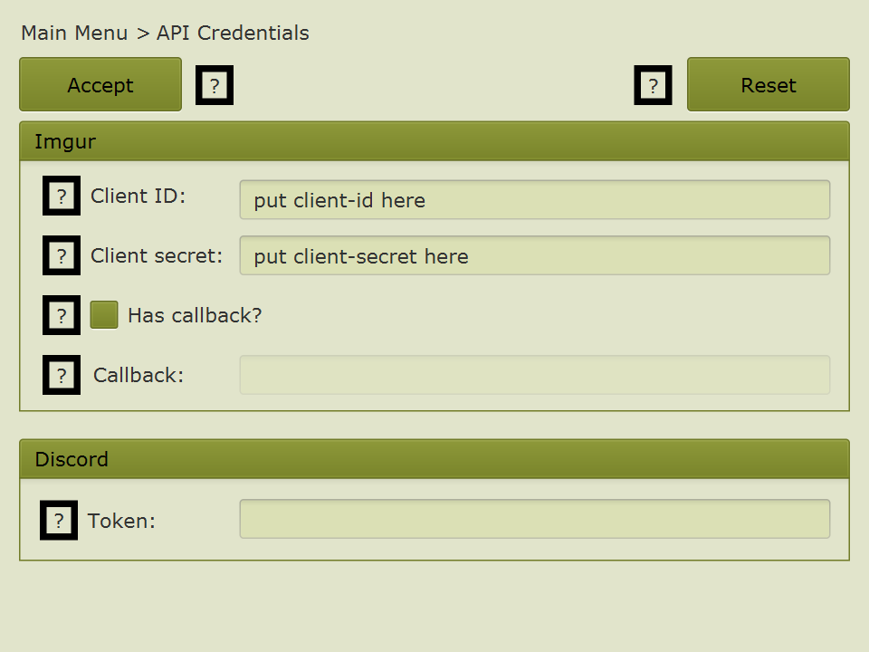 API keys window