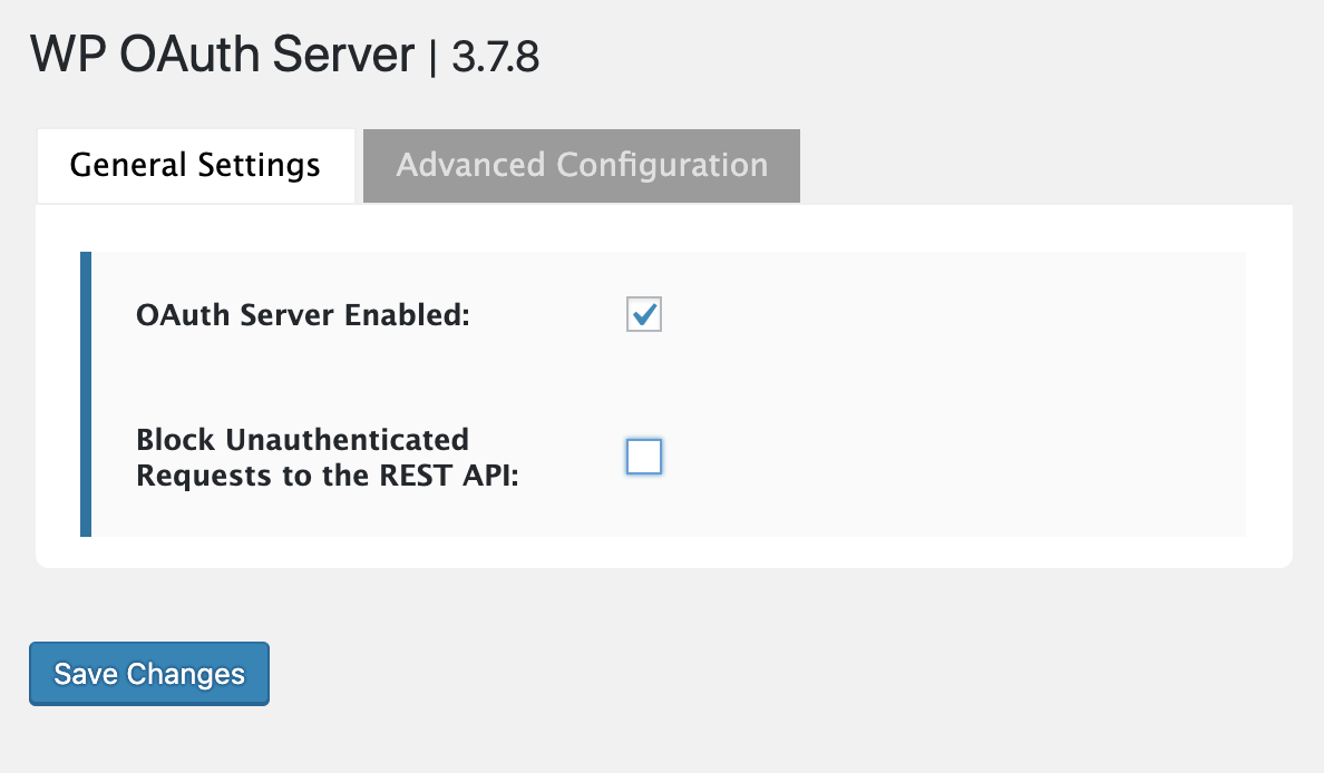 WP OAuth Server Settings