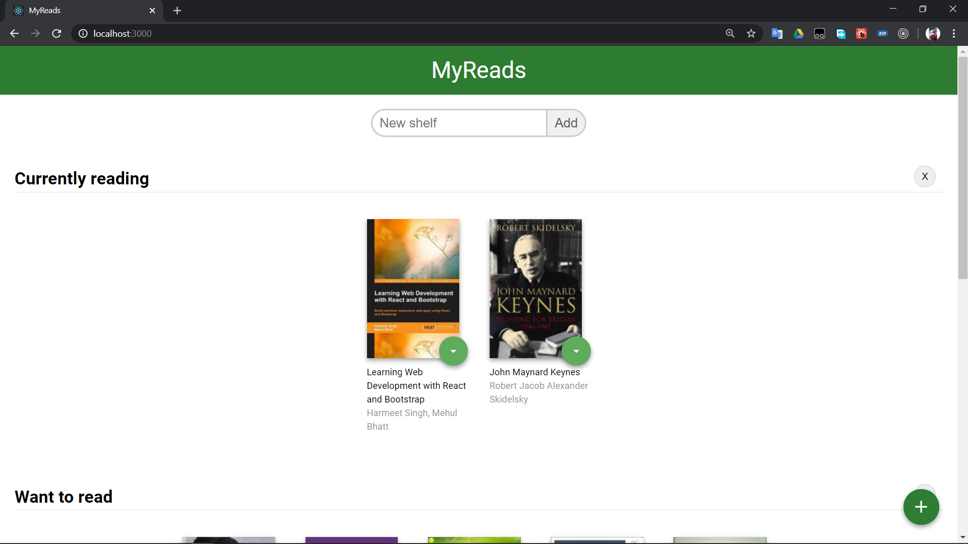 MyReads homepage