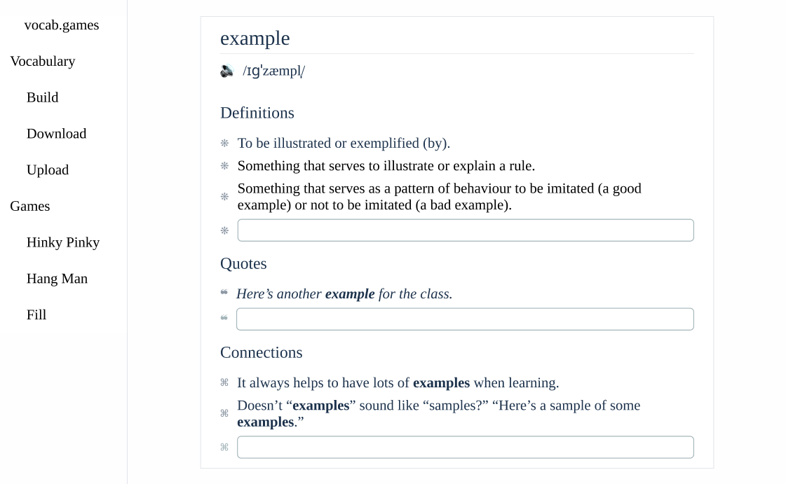 Wireframe of vocab.games.