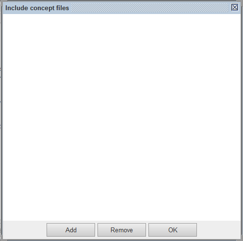 The include dialog with no included files.