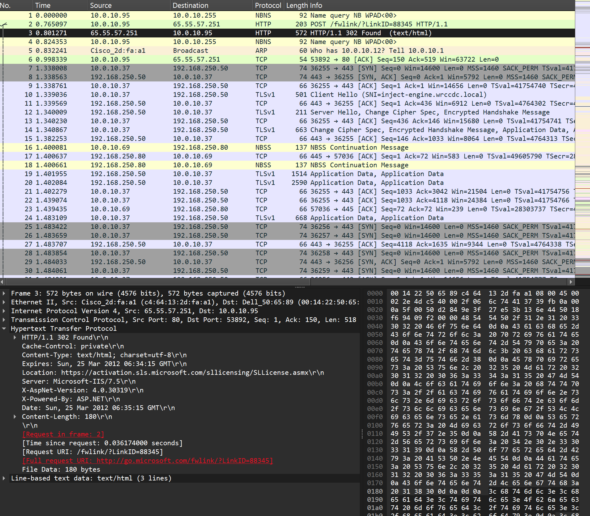 Showing the bottom portion of Wireshark.