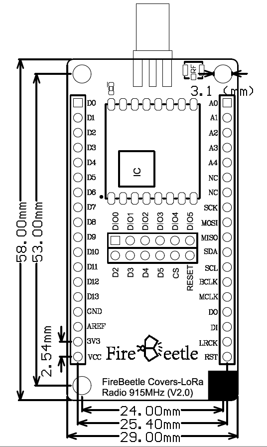 FireBeetle Covers-LoRa Radio 915MHz尺寸图