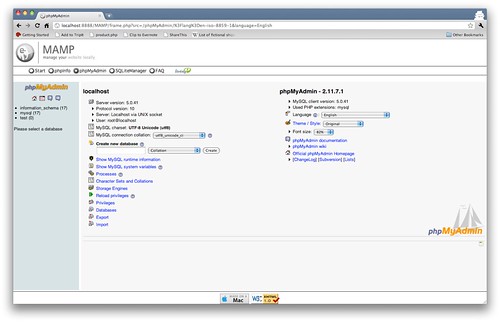 MAMP phpMyAdmin page