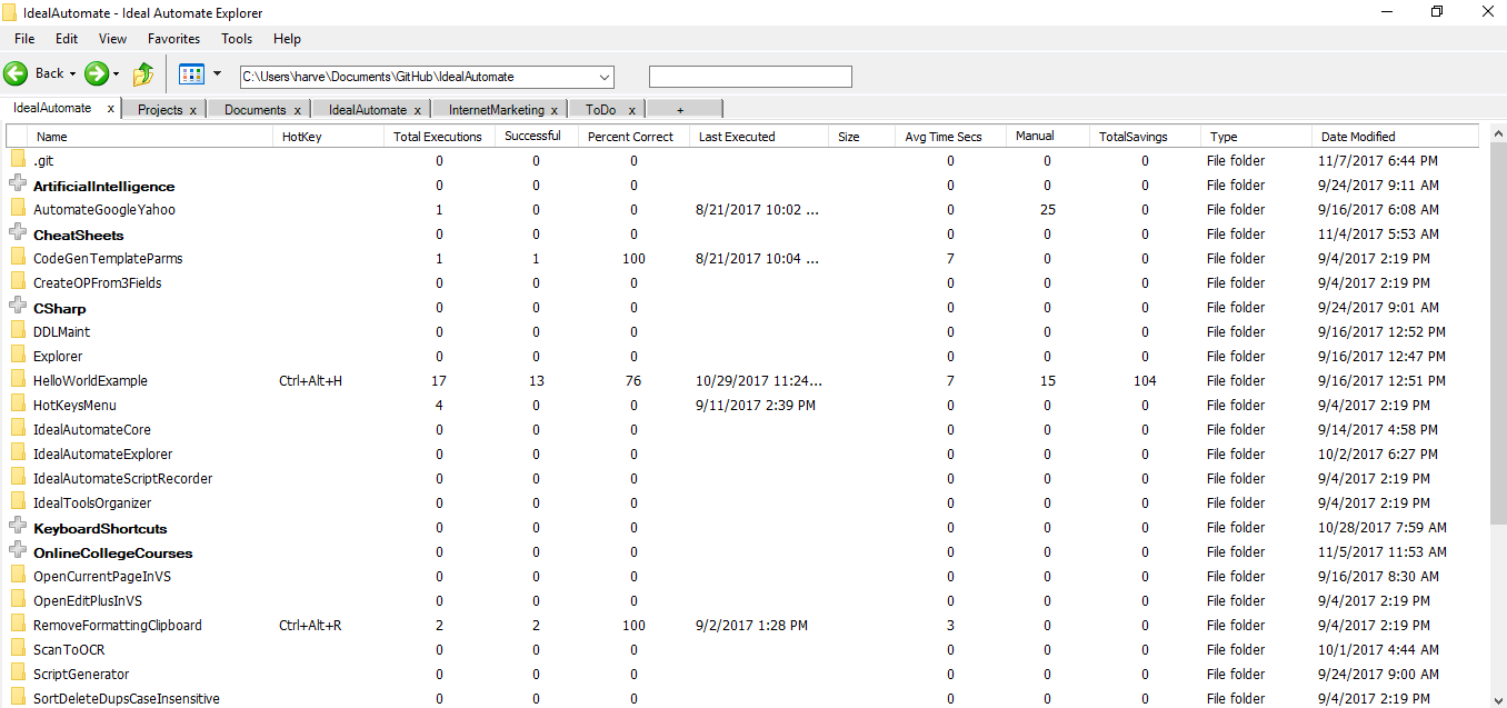 Ideal Automate Explorer List View