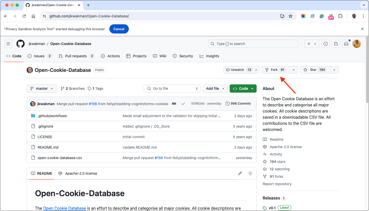 Open cookie database repository