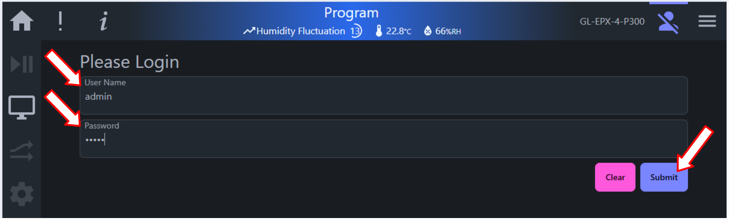 Entering the admin login credentials