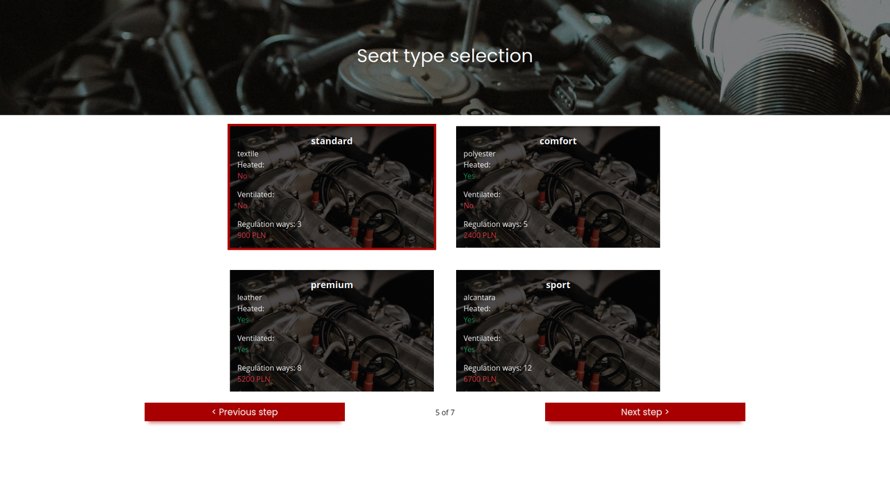 Seat type selection