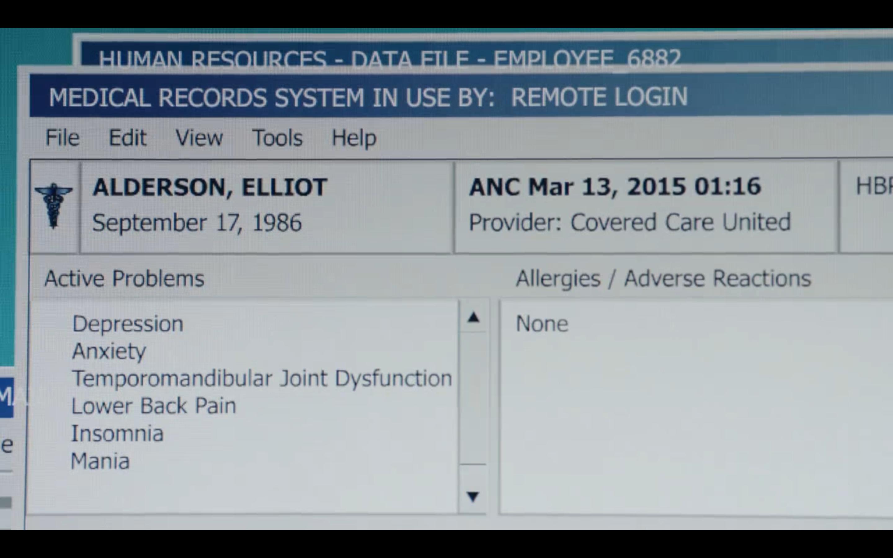 Elliot Alderson's digitized health records, :robot: screenshot 📷