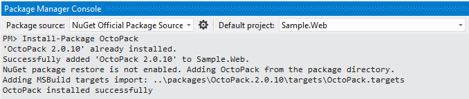 Installing OctoPack