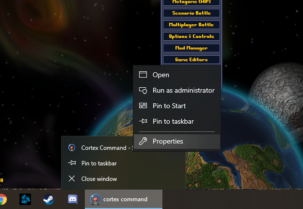 Rightclick properties taskbar