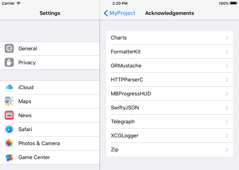 Settings example