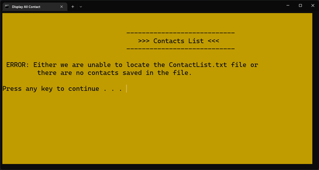 No Contacts Error