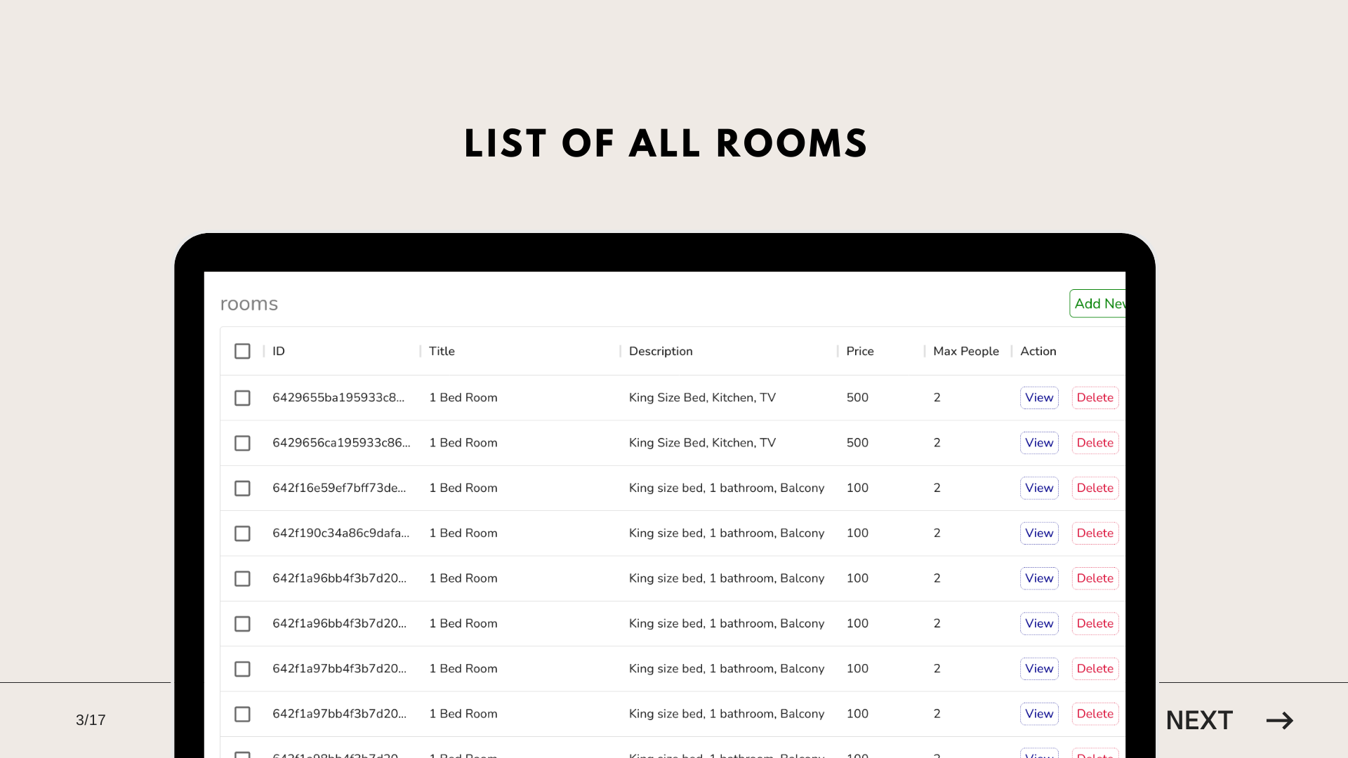 List of All Rooms Screenshot
