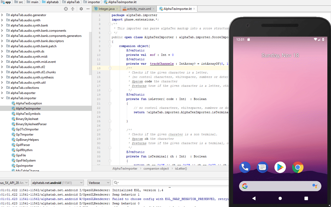 Screencast of running AlphaTab natively in Android