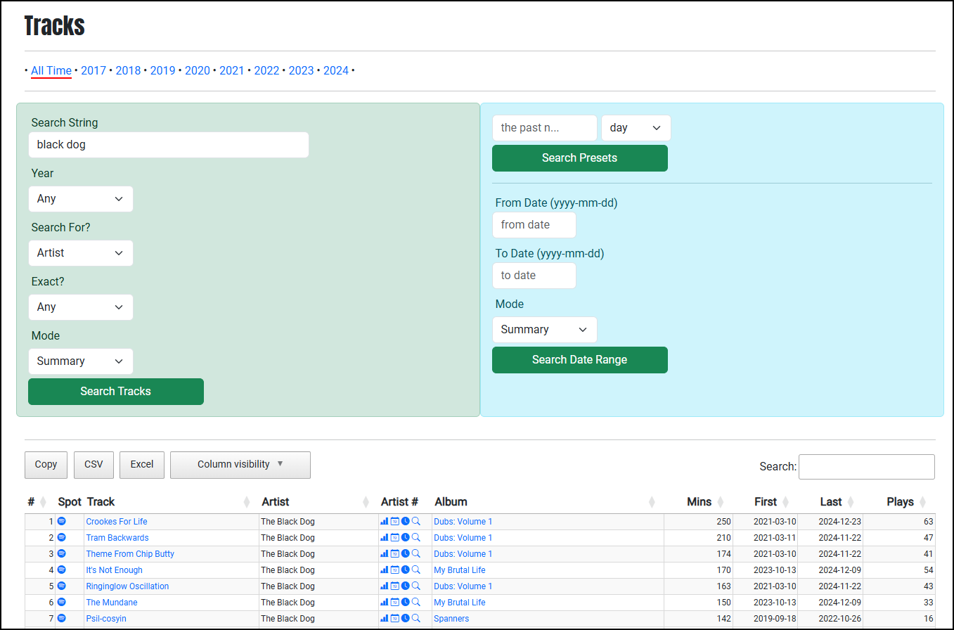 Tracks Search Form