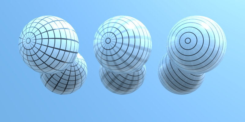 Three textured spheres and motion blur.