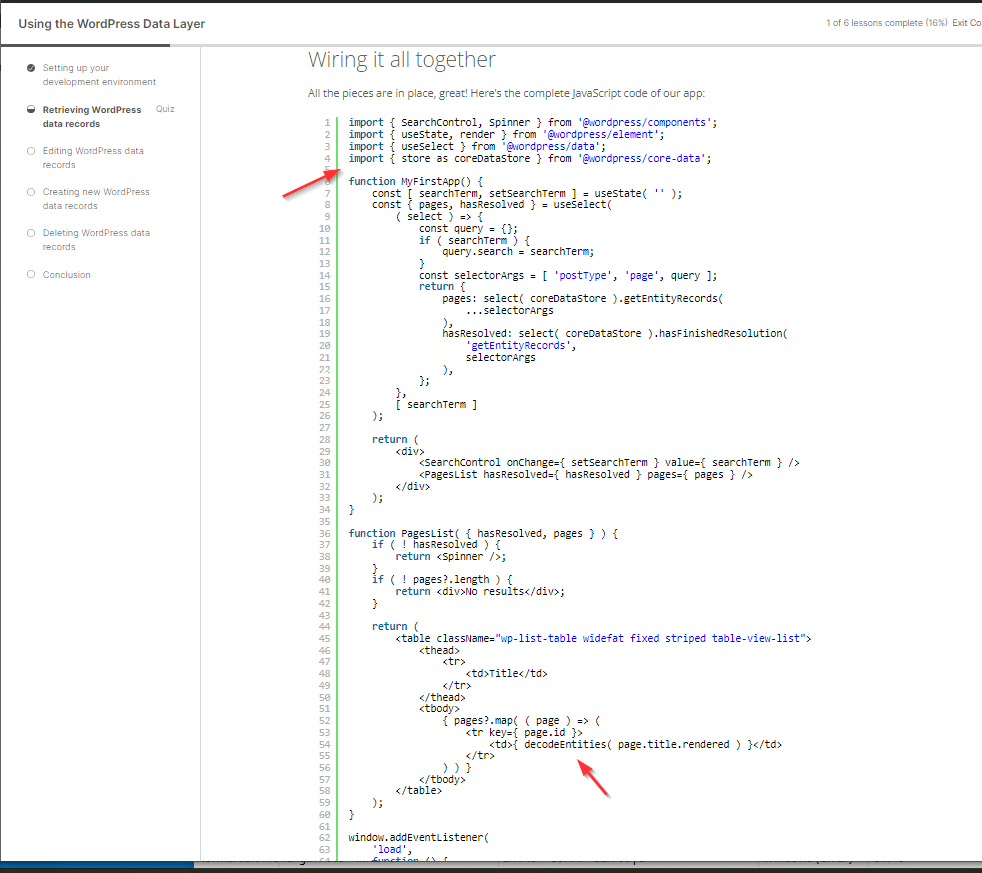 Learn WordPress Content Feedback - Missing import statement in the ...