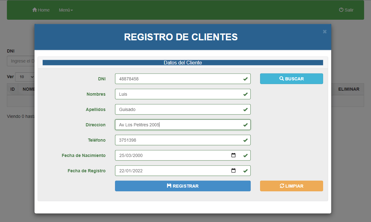 Registro de clientes