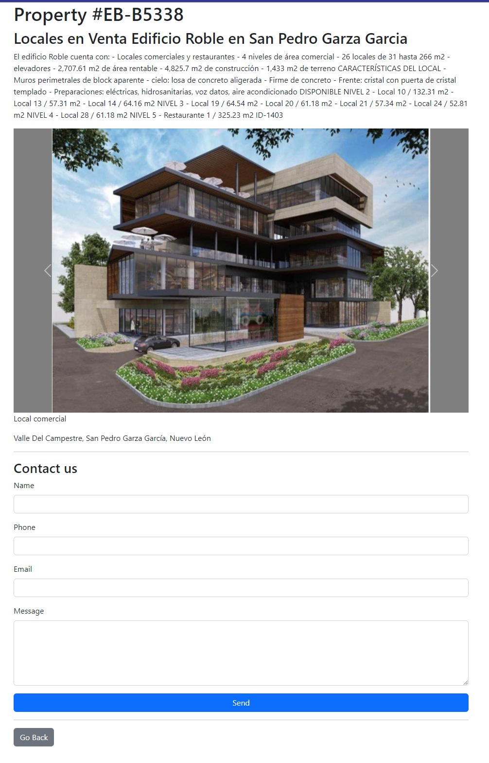 Property page and contact form