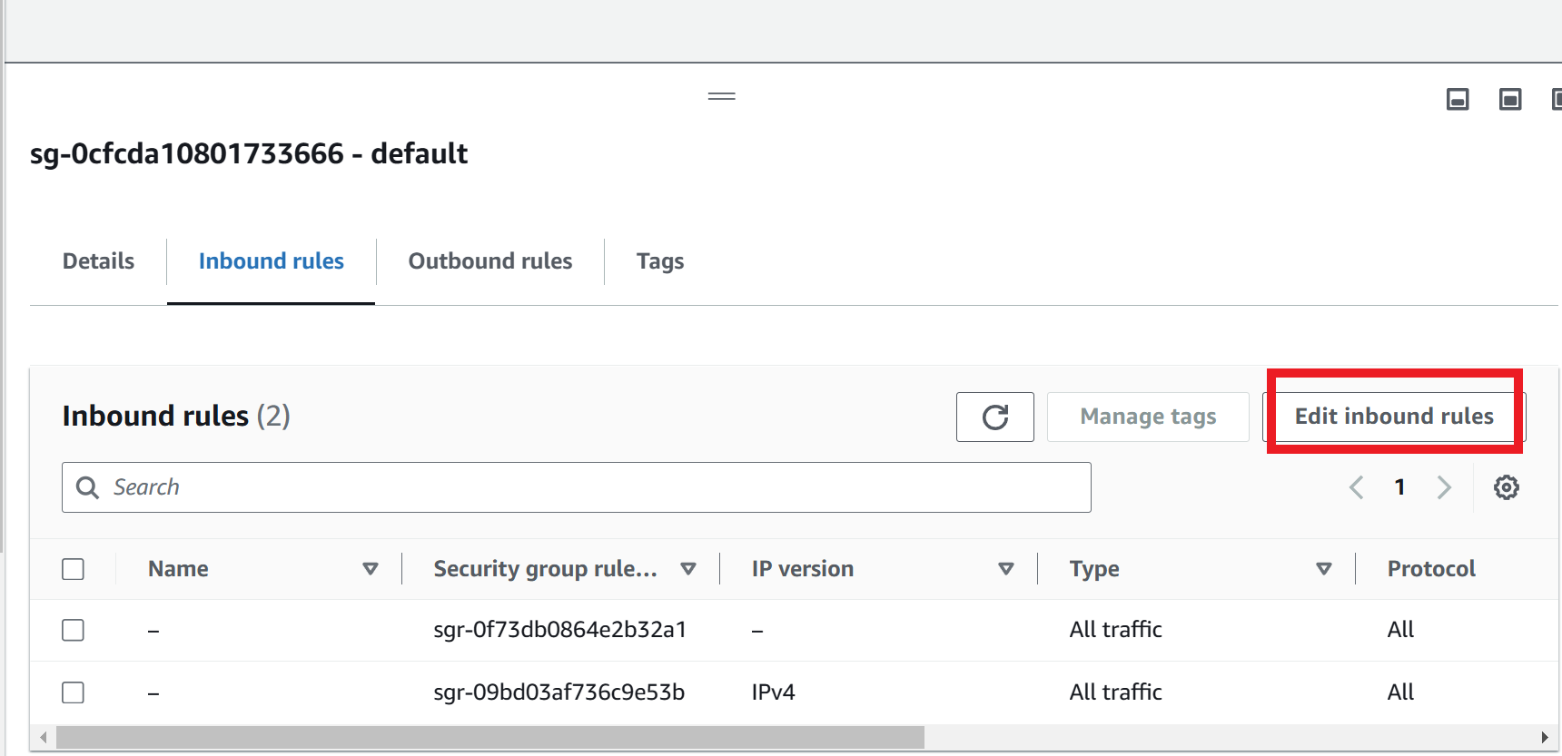 editing the inbound rules.