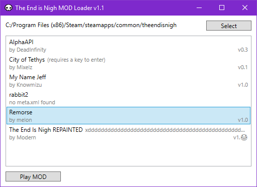 Screenshot of the MOD loader