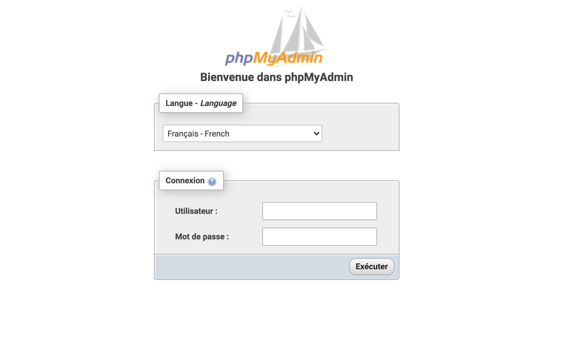 Capture d'écran de l'acceuil de phpmyadmin