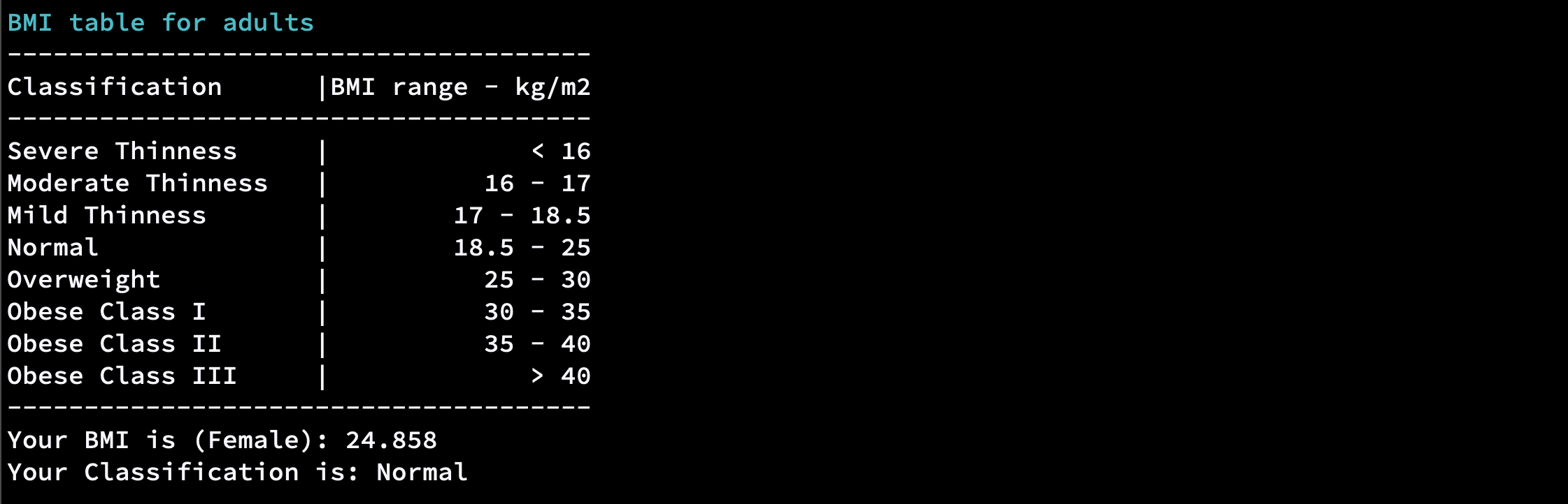 bmi calculator