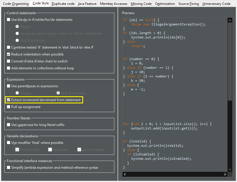 extract increment preferences