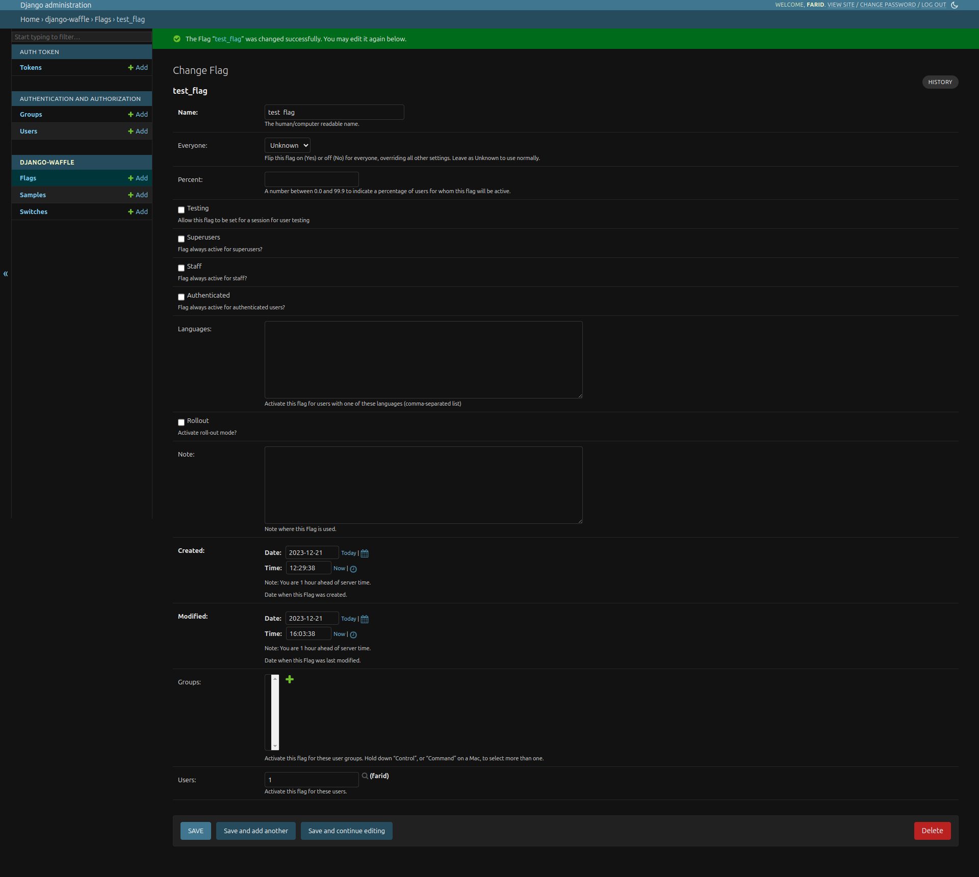 waffle admin config