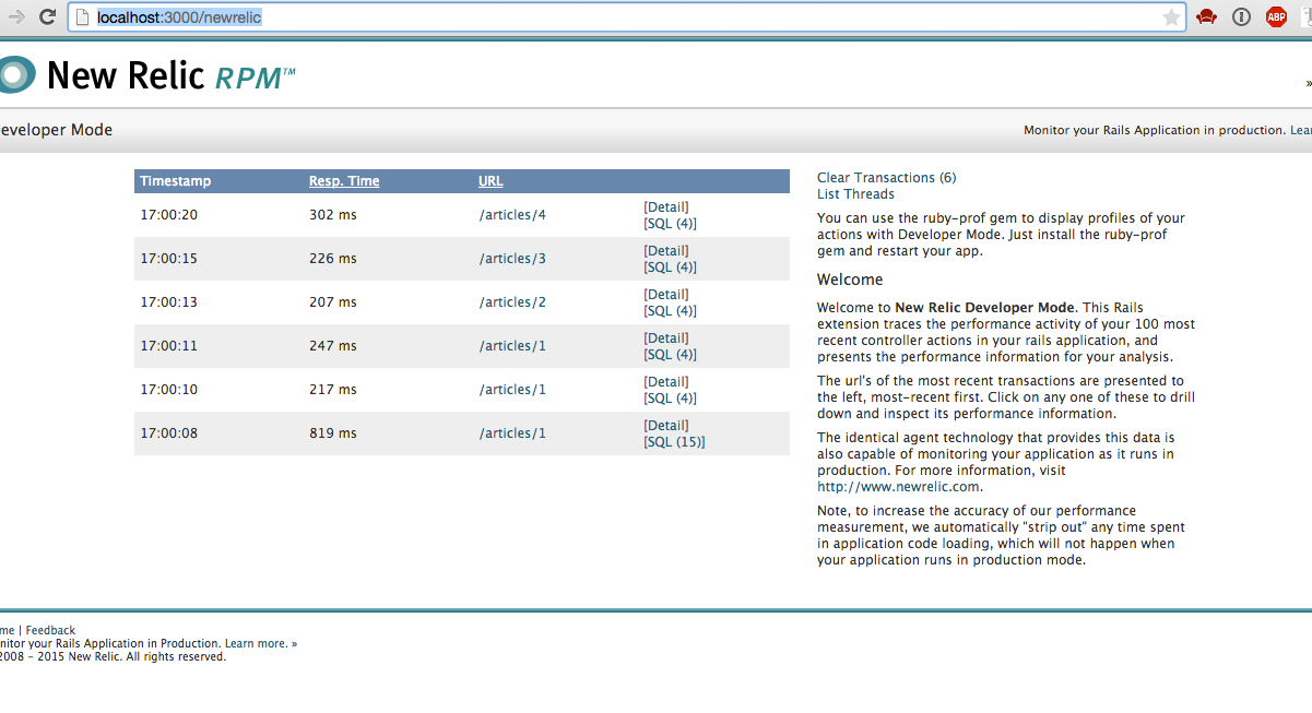 NewRelic Agent Dev Mode