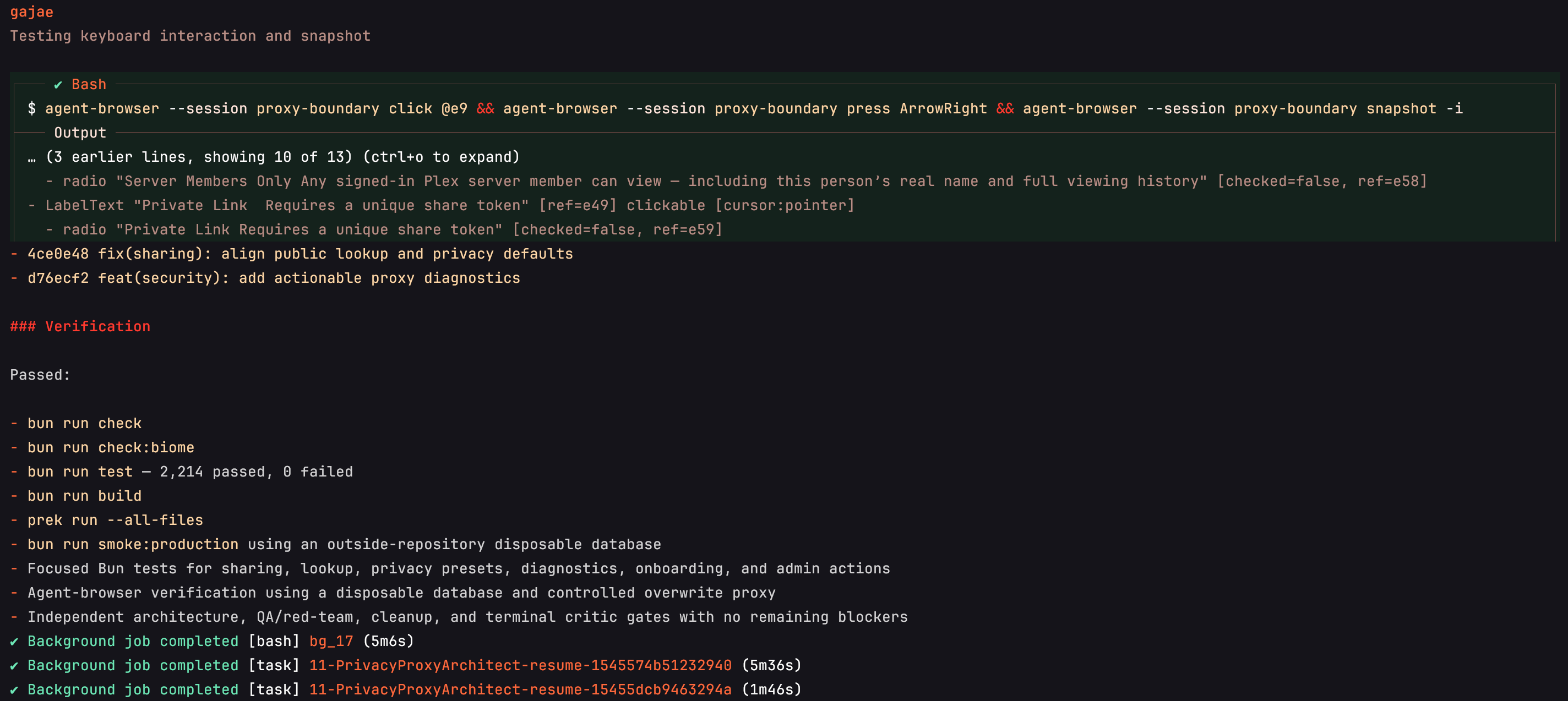 Screenshot showing stale Bash rows above the middle of the assistant summary