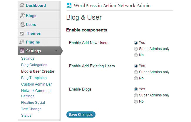 Confirugre your Blog and user creator network setting