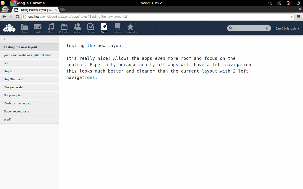 ownCloud nav new Notes