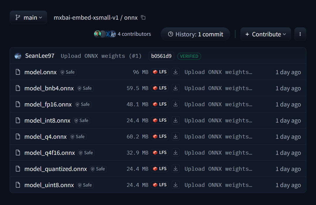 Available dtypes for mixedbread-ai/mxbai-embed-xsmall-v1