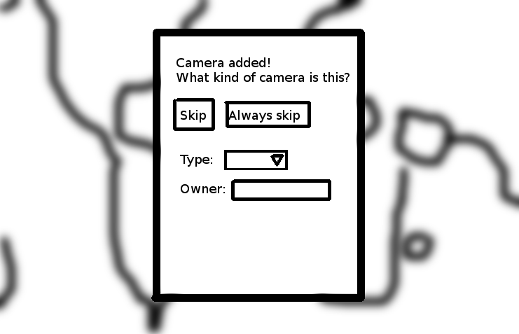 Screen sketch with a pop up asking to put in details, with "skip" and "skip always" options.