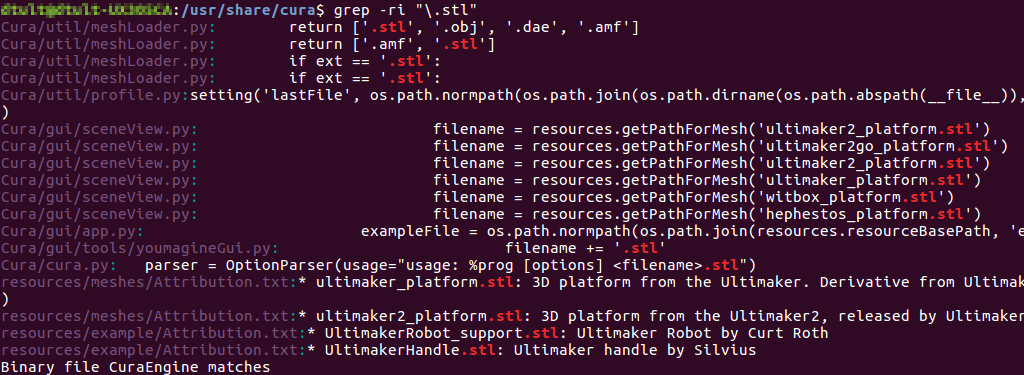 grep -ri ".stl"